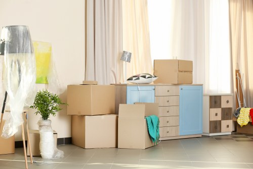 Removal van and boxes ready for a home move in Wallington